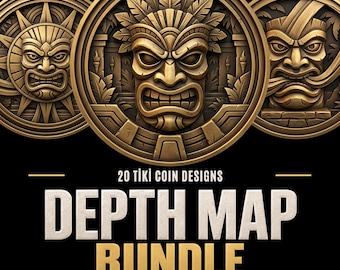 Tiki Coin Depth Maps Bundle: Tropical PNG Designs for Laser Engraving (Digital Download)