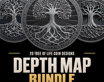 20 Tree of Life Coin Depth Map Bundle: 3D Depth Maps for Laser Engraving