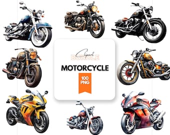 Mega Bundle de cliparts moto : graphismes motard et course (100 fichiers PNG)