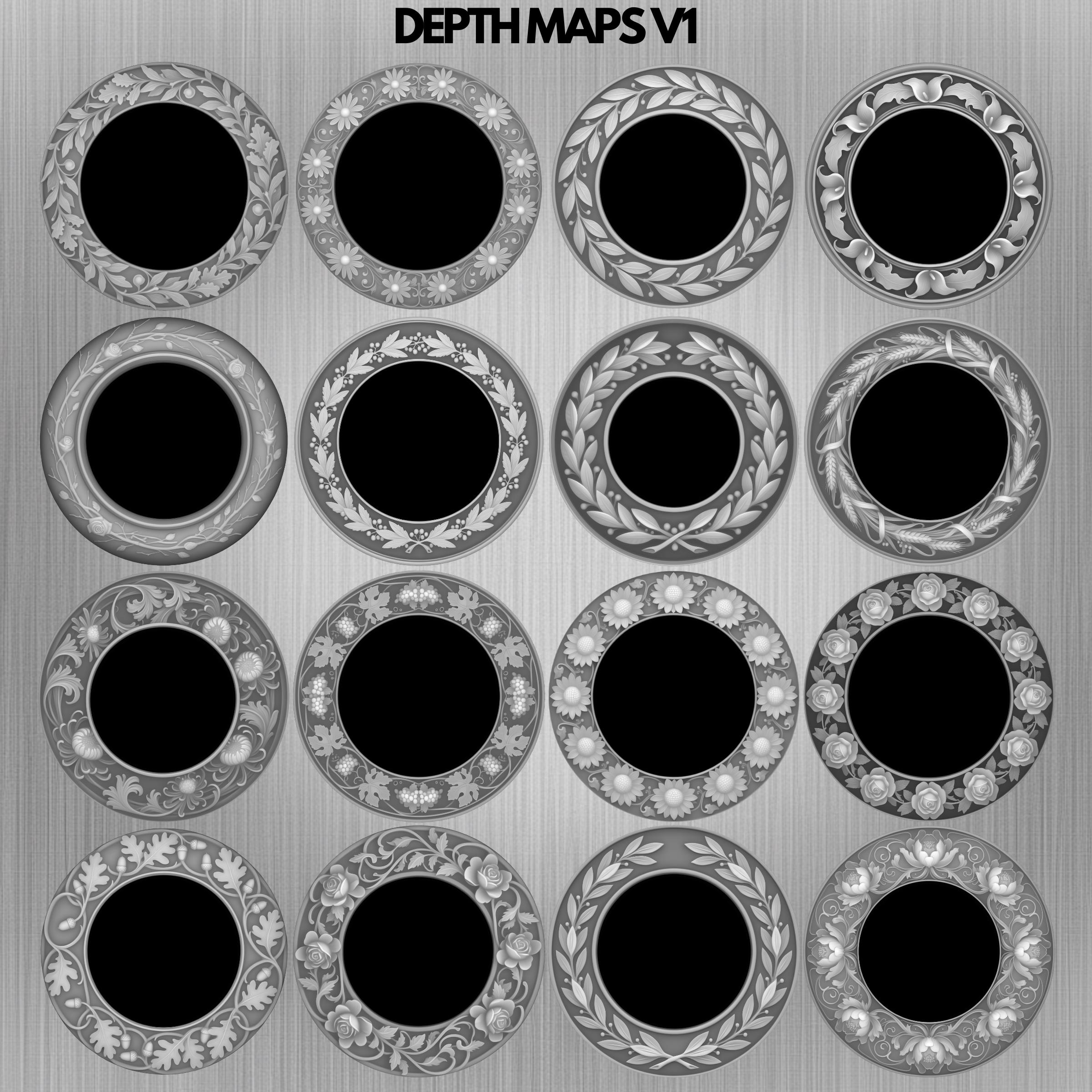Floral Coin Frame Depth Map Bundle: 3D Embossing Depth Maps for Laser ...