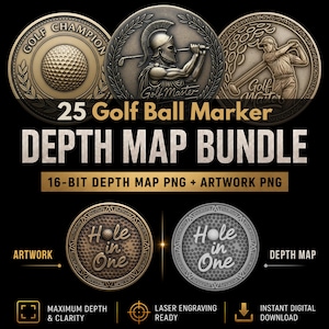 Golfballmarker-Tiefenkarten-Bundle: 3D-Tiefenkarten für Lasergravur und CNC-Relief