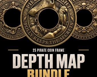 Pirate Coin Frame Depth Map Bundle: 3D Embossing Depth Maps for Laser Engraving (PNG)