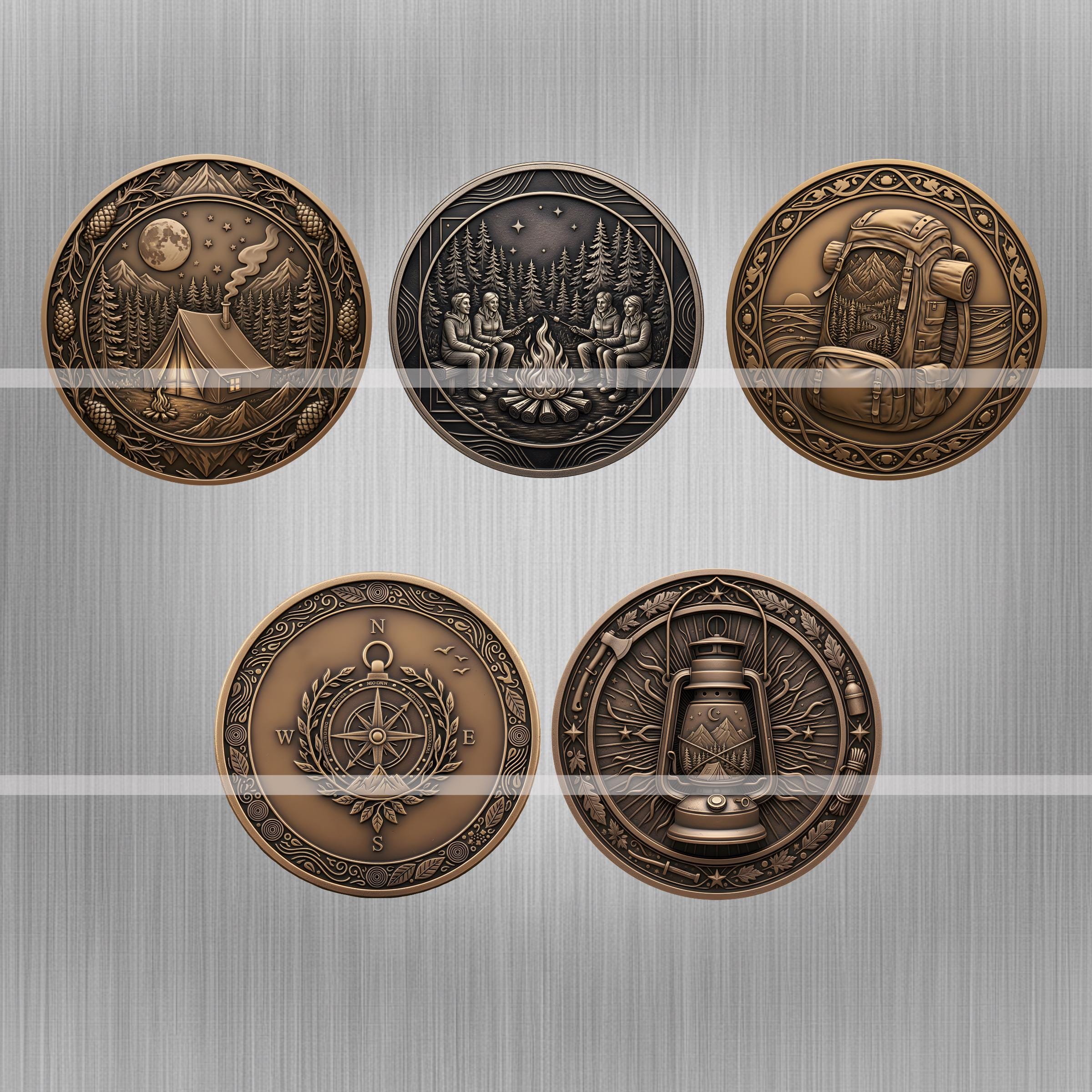 Camping Coin Depth Map Bundle: 3D Embossing Design for Fiber Laser ...