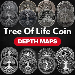 Pacchetto mappe di profondità delle monete dell'Albero della Vita: mappe di profondità 3D per incisione laser
