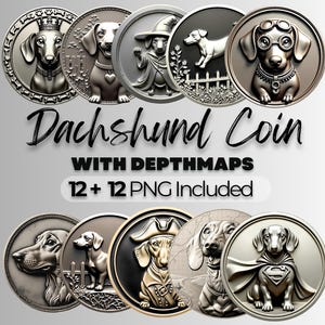 Dackel Münze PNG Laser Coin Bundle Dackel Laser Cut Datei 3D Tiefe Lasergravur Sublimation Dackel Münze Lasergravur Tiefenkarte