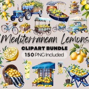 Pacchetto Clipart di Limoni Mediterranei, Clipart di Limoni ad Acquerello, Pacchetto PNG di Limoni, Clipart di Brezza Marina di Agrumi ad Acquerello, Spremuta Principale, Baby Shower