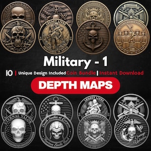 Marine Military Valor Coin Depth Map Bundle: 3D Depth Maps for Laser Engraving (PNG)