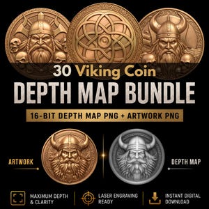 Viking Coin Depth Map Bundle: 3D Depth Maps for Laser Engraving (PNG + Depthmaps)