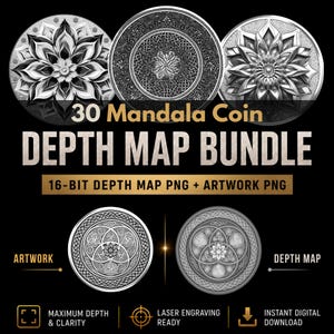 Mandala Coin Depthmap For Engraving: 3D Laser Engraving Designs