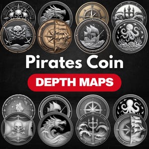Pirate Coin Depth Map Bundle: 3D Depth Maps for Laser Engraving (PNG + Depthmaps)