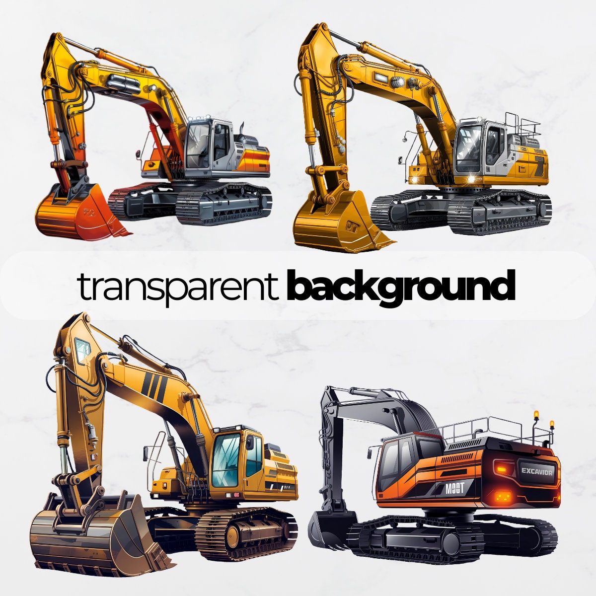 Excavator PNG Clipart Bundle Excavator Construction Vehicles Digger ...