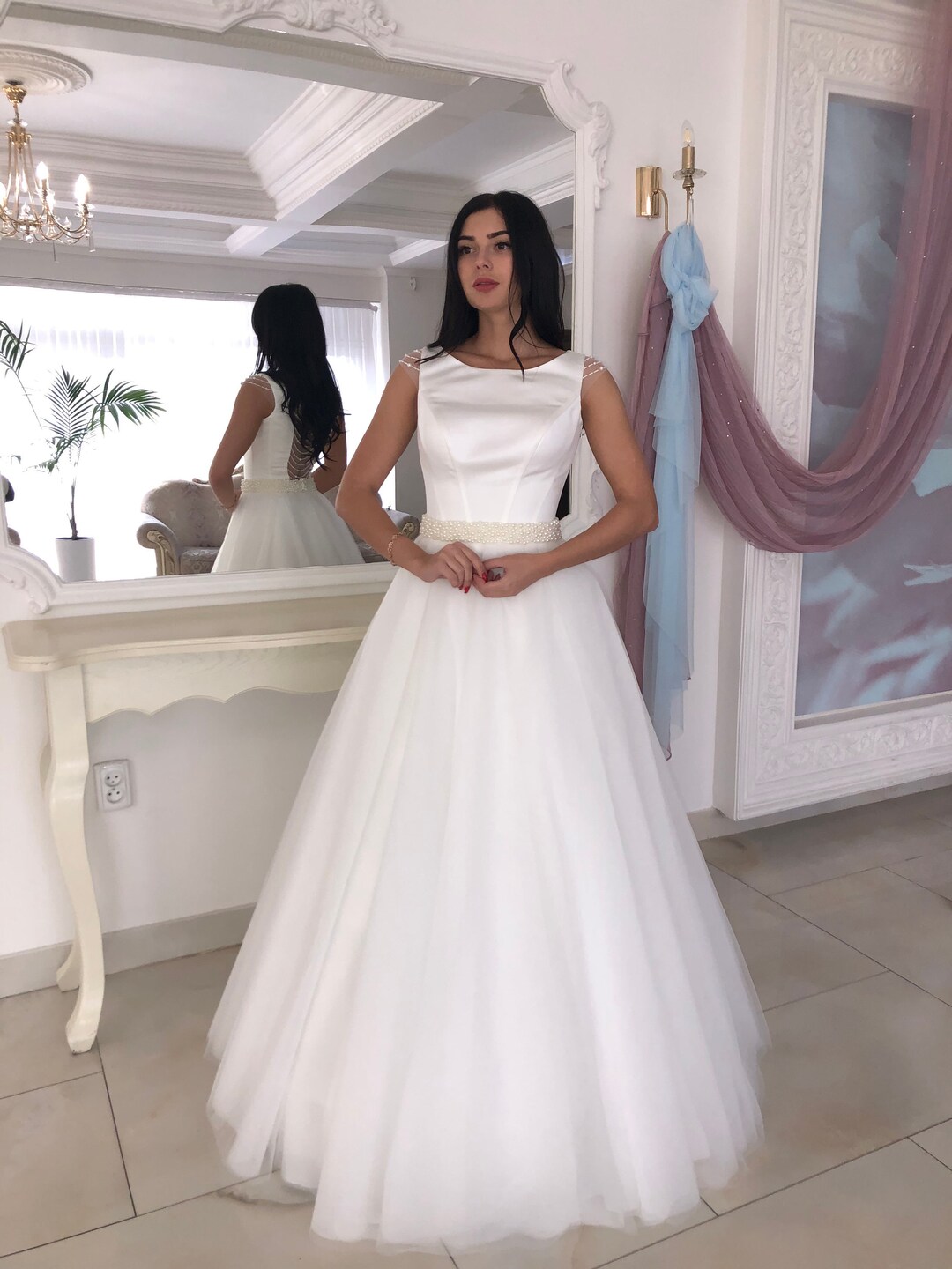 Gorgeous Custom Special Occasion Wedding Party Satin Tulle Floor Length Dress main image 1