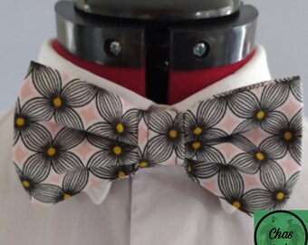 Pink and black men's bow tie, handmade neckband, adjustable knot, unique gift idea for him