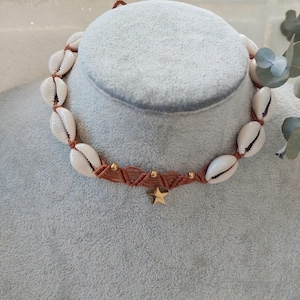 Micro Macrame Cowrie Shell Necklace, Boho Shell Choker , Summer Shell Jewelry, Cowrie Choker