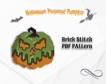 Halloween Beaded Pumpkin, Halloween Beading Patterns, Brick Stitch Pumpkin Brooch/earrings Pattern, Miyuki Delica 11/0 Seed Beads