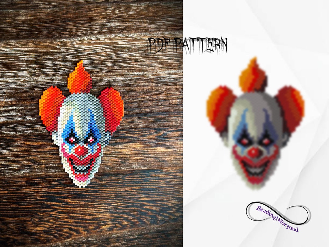 Evil Clown Bead Pattern, Halloween Beading Pattern, Beaded Clown, Scary ...