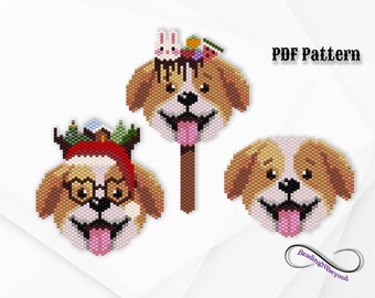 Dog Beading Pattern, Christmas Dog Pattern, Dog Ice Cream Beading Pattern, Brick Stitch Dog, Brick Stitch Puppy, Miyuki Delica 11/0 Beads