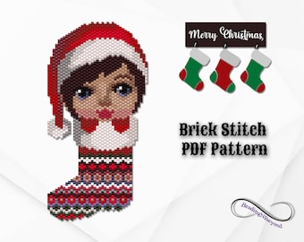 Christmas Beaded Stocking, Girl Bead Pattern, Beaded Doll, Brick/Peyote Stitch Christmas Stocking Pattern, Miyuki Delica 11/0 Beads