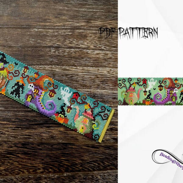 Cuff Bracelet Bead Pattern, Halloween Beaded Bookmark, Even Count Peyote Stitch, Whimsical Fairy Bracelet, Miyuki Delica 11/0 Beads