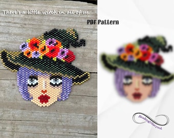Witch Beading Pattern, Halloween Bead Pattern, Beaded Witch, Brick Stitch Witch, Miyuki Delica 11/0 Seed Beads