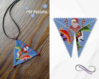 Christmas Peyote Triangle Pattern, Santa Bead Pattern, Sleigh Beading Pattern, Herringbone Stitch, Miyuki Delica 11/0 Beads