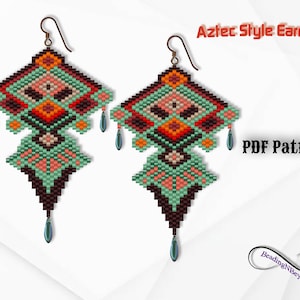 Beaded Earrings Pattern, Indigenous Dangle Earrings, Aztec/Triable Beaded Earrings, Brick Stitch Earrings, Miyuki Delica 11/0 Seed Beads