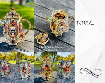 Tetera con cuentas, portavelas con forma de tetera de Halloween con cuentas 3D, joyero con forma de tetera, tutorial paso a paso, cuentas Miyuki Delica 11/0