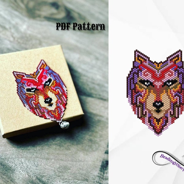 Native American Wolf Bead Pattern, Peyote/Brick Stitch Wolf Pattern, Beaded Wolf Brooch/Pendant/Earrings , Miyuki Delica 11/0 Seed Beads
