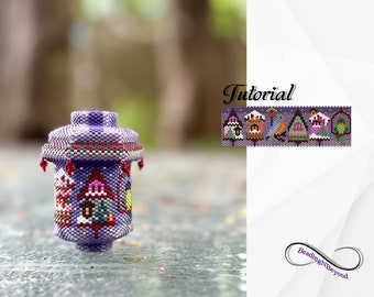 Tutorial para hacer una linterna navideña con cuentas, linterna con forma de casita para pájaros con cuentas, linterna 3D con cuentas, tutorial paso a paso, cuentas Miyuki Delica 11/0