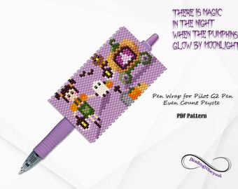 Halloween Girl and the Ghost Pen Wrap Bead Pattern, Pilot G2 Pen Wrap Beading Pattern, Even Count Peyote Stitch, Miyuki Delica 11/0 Beads