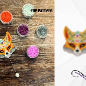 Fox Beading Pattern, Beaeded Mandala Fox Brooch, Beaded Fox Earrings, Brick Stitch Fox, Miyuki Delica 11/0 Seed Beads