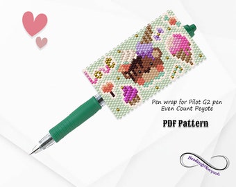 Modèle de perles Valentine Pen Wrap, Modèle de perles Pilot G2 Pen Wrap, Point Peyotl Even Count, Perles de crème glacée, Perles Miyuki Delica 11/0