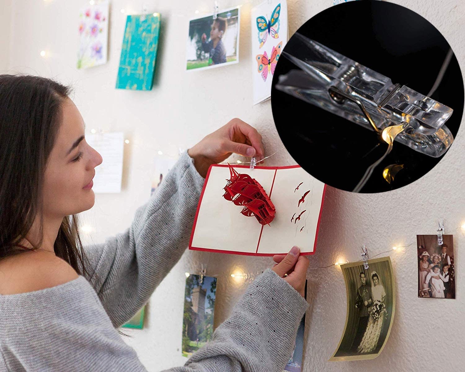 Photo Hanging Clips String, 50 LED Photo Clips String Lights 17ft Photo String Lights With Clips