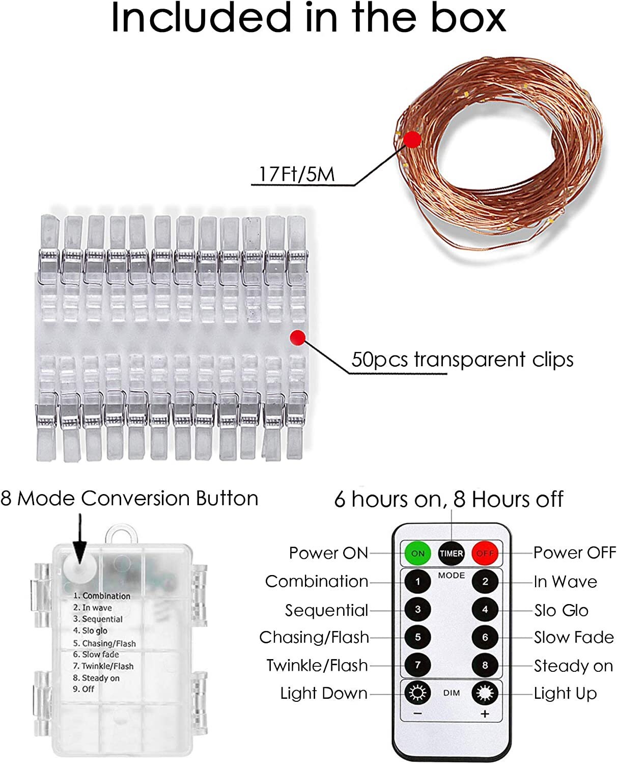 Photo Hanging Clips String, 50 LED Photo Clips String Lights 17ft Photo String Lights With Clips