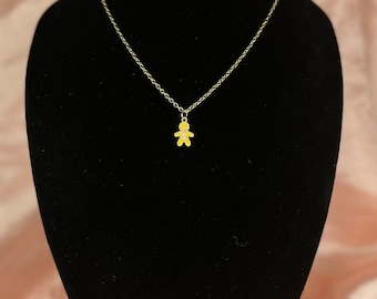 Light Brown Gingerbread Man Necklace on 18" of Gold Chain / Gingerbread Man Necklace / Simple Holiday Necklace / Gold Christmas Necklace