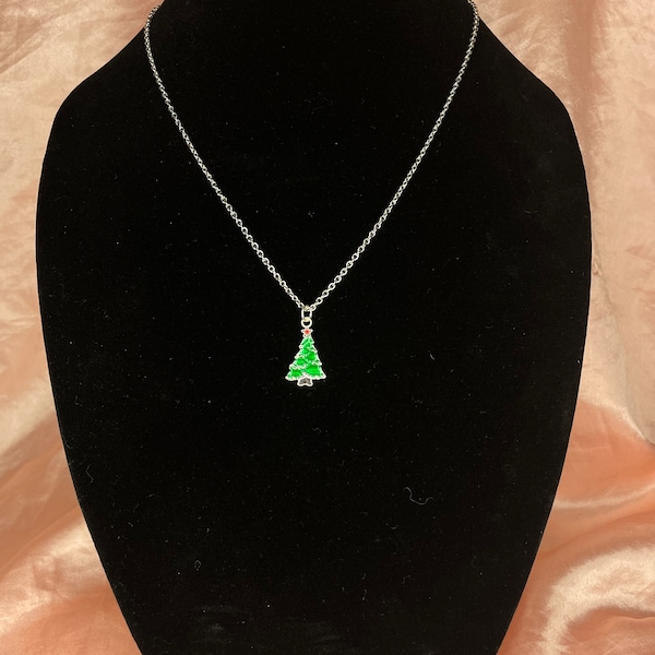 Christmas Tree Necklace on 18" of Silver Chain / Christmas Tree Necklace / Holiday Jewelry / Christmas Necklace / Simple Holiday Jewelry