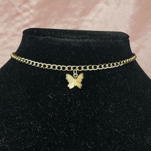 Gold Chain Butterfly Choker 12&quot;-15&quot;, Adjustable Gold Butterfly Choker Necklace, Dainty Butterfly Necklace Choker, Metal Buttetfly Choker