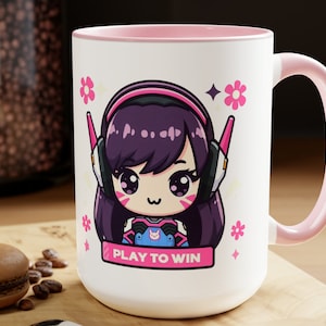 Taza Kawaii de D.va de Overwatch 2 - Taza de café con diseño de chica gamer Chibi - Lindo objeto de colección de anime - Regalo para gamers