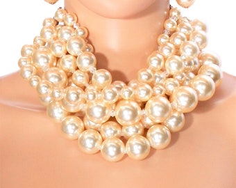 Chunky Pearl Fashion Necklace and Earring Set