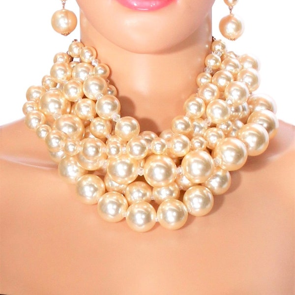 Chunky Pearl Fashion Necklace and Earring Set