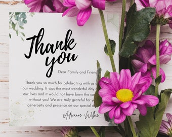 Plantilla de tarjeta de agradecimiento de boda / Tarjeta de agradecimiento de boda con forma de plato / Plantilla de tarjeta de agradecimiento / Nota de agradecimiento de boda