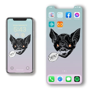 May include: A black and white illustration of a bat with a speech bubble that says "!@&*" on a gradient background. The bat has orange eyes and is shown with its mouth open. The background is a gradient of light blue, light purple, and light pink.