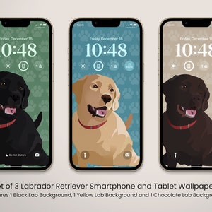Lab Cellphone Wallpaper Background Set. Digital Download Labrador Retriever iPhone Lockscreen.  Yellow, Black, Chocolate Dog Pet Smartphone