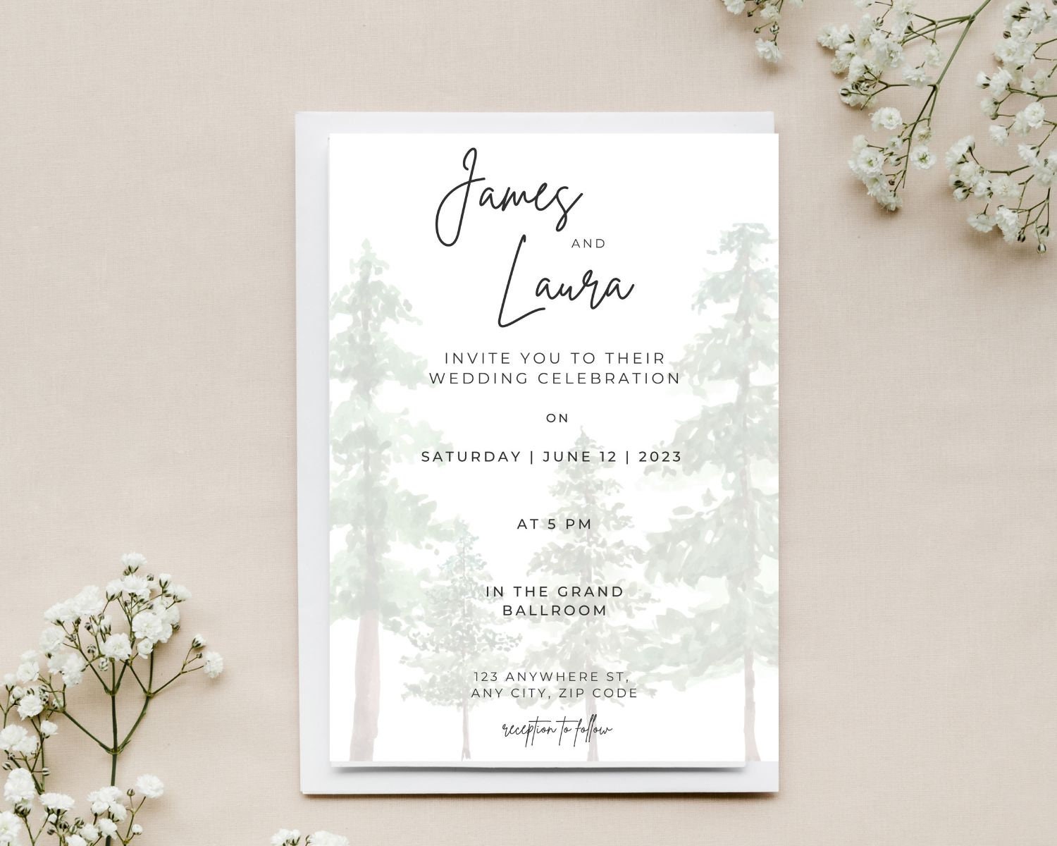 Winter Wedding Invitation Pine Tree Rustic Woodsy Wedding Digital ...