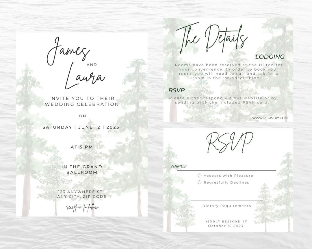 Winter Wedding Invitation Pine Tree Rustic Woodsy Wedding Digital ...
