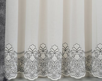 Custom Size Luxury Damask Sheer Window Curtains, White French Lace Tulle Curtains for Living Room, Elegant Embroidered Bedroom Curtain Panel