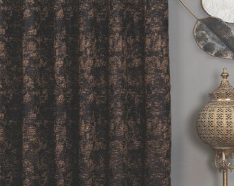 Custom Size Luxury Black and Gold Window Curtains, Color Options, Modern Linen Curtains for Living Room, Home Decor Bedroom Curtain Panel