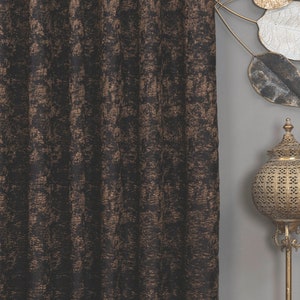 Custom Size Luxury Black and Gold Window Curtains, Color Options, Modern Linen Curtains for Living Room, Home Decor Bedroom Curtain Panel