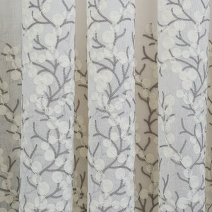 Custom Size Flower Embroidery White Sheer Curtains, Floral Luxury French Tulle Window Curtains for Living Room, Modern Gray Bedroom Curtains