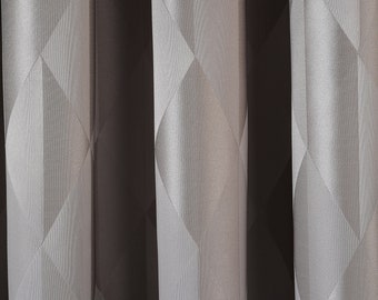 Custom Size Geometric Jacquard Curtains, Gray Blue Gold Cream Turquoise Color Options, Diamond Pattern Window Curtain Panel for Living Room